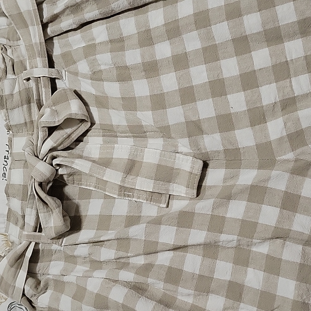 Tan and white checkered paperbag shorts